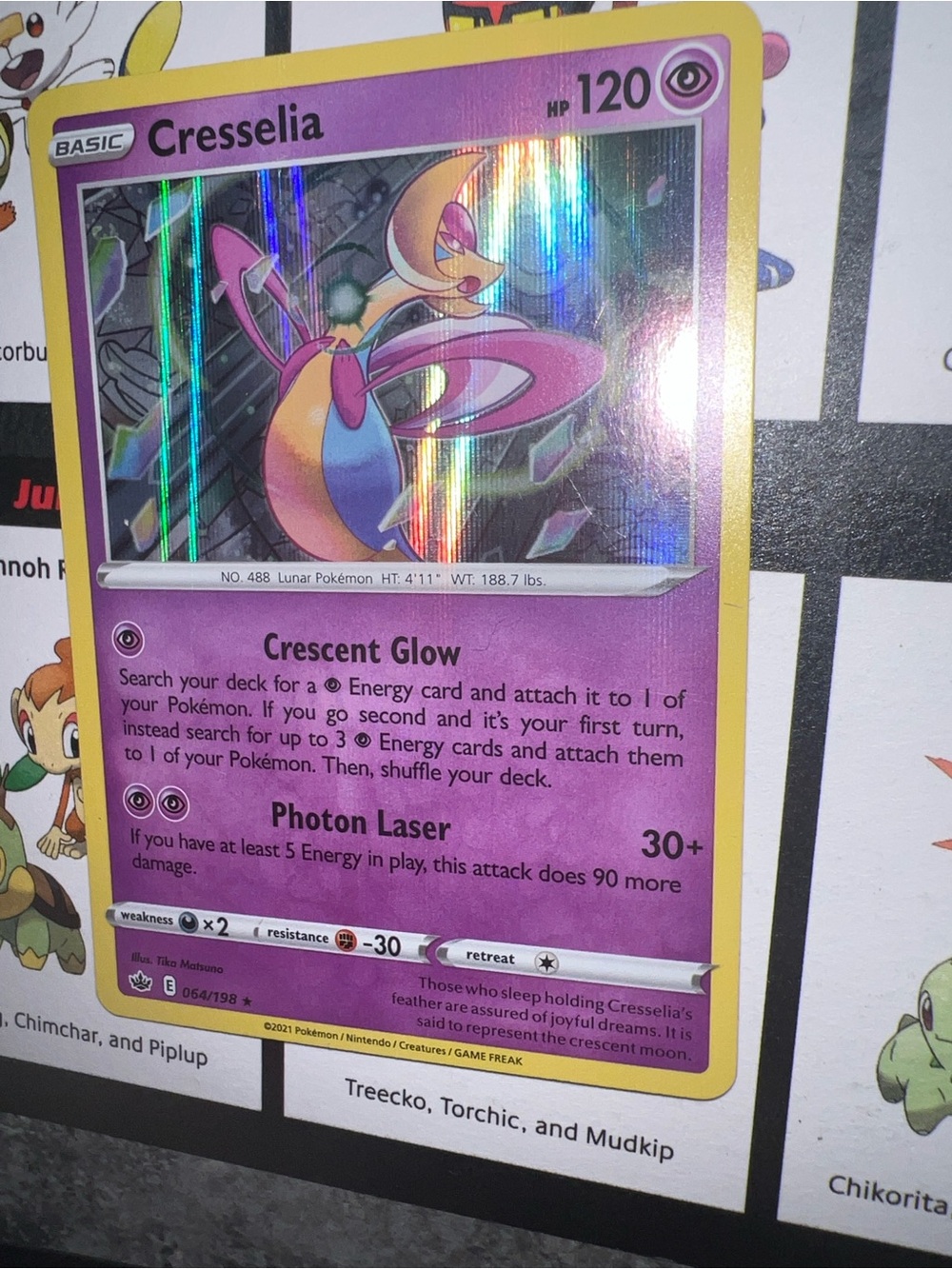 Pokemon Cresselia Holographic Card — Purple and Yellow